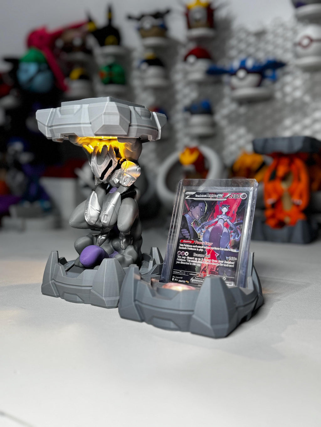 Armored Mewtwo clone with LED lights and optional card psa holder